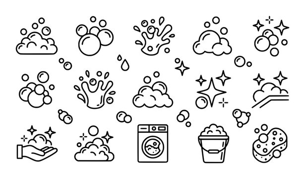 Creative foam outline vector icon set with minimalist bubble symbols