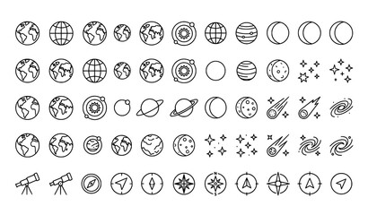 Globe and planet line icon collection with astronomy and world vector symbols © Md