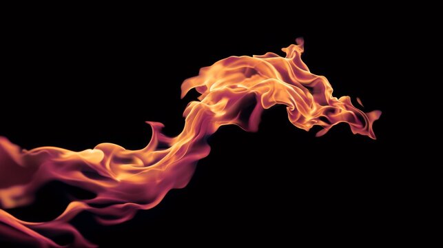Vibrant orange and red flames gracefully dancing against a black background, creating a mesmerizing visual display of heat and movement in a dynamic form