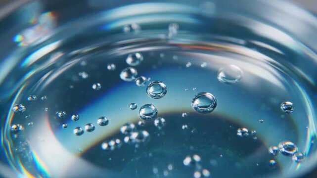 Water Droplets on Liquid Surface Closeup.