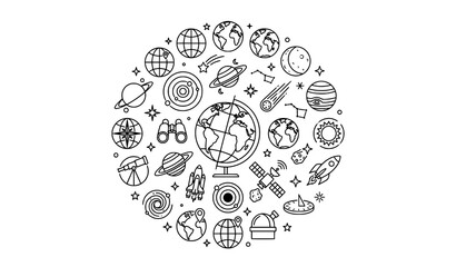 Modern globe line icons with editable planet and astronomy vector design © Md