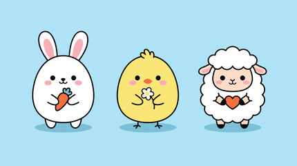Cute Easter farm animals cartoon vector character illustration set © MDTOFIZUL