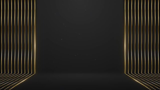 Luxury Black Studio Stage with Vertical Gold Pillars Particles Awards Trailer Titles Cinematic Openers Intro Background Loop