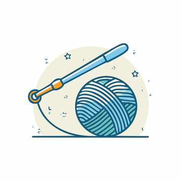 Crochet Hook and Yarn Ball Illustration