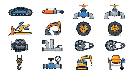 Collection of construction and industrial machinery parts and equipment. © Wisnu