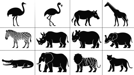 : African safari animals silhouette grid vector graphic set © MDTOFIZUL