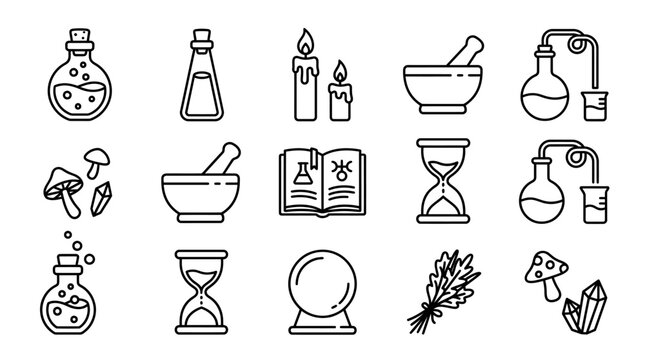Collection of potion bottles and mystical items