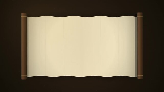 Ancient Scroll Unrolling to Reveal Blank Paper on a Dark Background with Smooth Animation