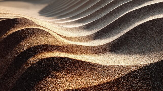 Wavy sand dune texture with natural light and shadow play creating rhythmic desert pattern background.