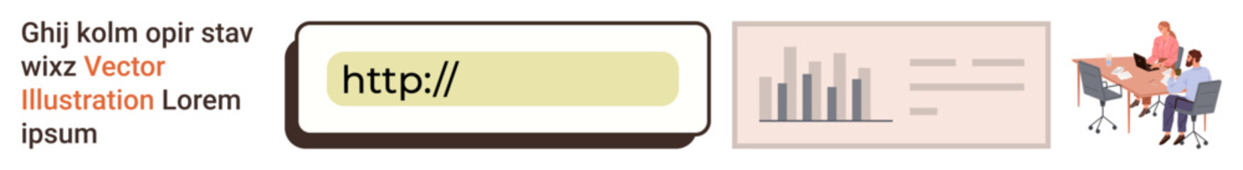 Fototapeta premium Digital communication, online navigation, analytics, business development, teamwork, presentation. URL bar, graph and coworkers in a meeting. Digital communication and online navigation concept