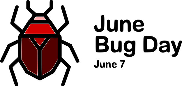  June Bug Day June 7 Colorful Logo with Detailed Red and Black Beetle Illustration and Bold Typography, Perfect for Nature Awareness Events, Insect Education Posters, and Holiday Celebration Graphics