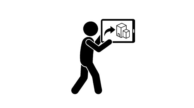 Person holding tablet with three dimensional building model