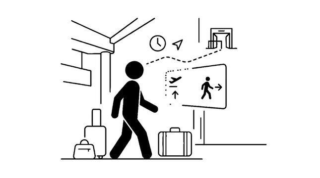 Traveler using smart glasses for airport navigation and flight info