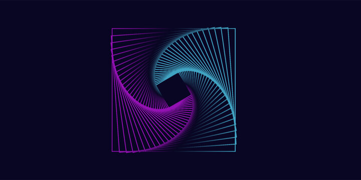 Colored swirling lines hexagon shape. Vector twisted wireframe geometric element. Abstract symbol consisting of hexagons. Technology graphic spiral.