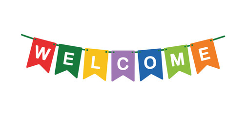 Ribbon Flags Illustration, Colorful Welcome Banner Decoration With Festive Hanging Flag Elements For Celebration, Party, Event Promotion, Greeting, And Holiday Design Concepts. © Vector Creator