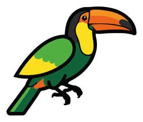 Fototapeta premium Jumping toco toucan flat vector illustration side view. Generative AI