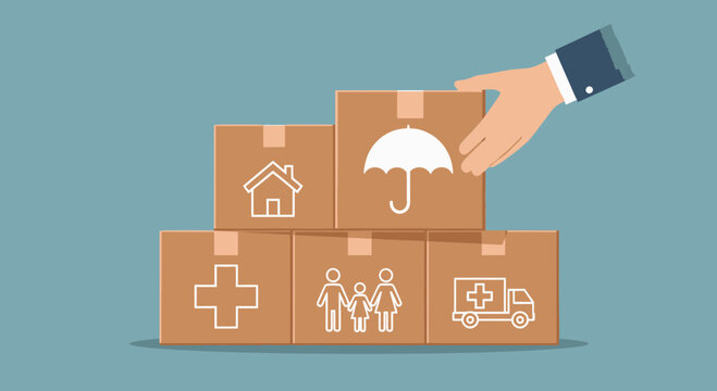 Insurance Concept and Risk Management Illustration with Boxes