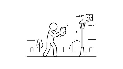 Fototapeta premium Person walking while using smartphone on city street
