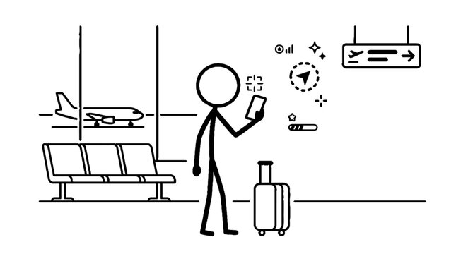 Passenger navigating airport terminal with mobile technology
