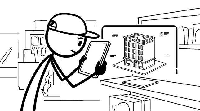 Architect reviewing three dimensional building model on digital tablet