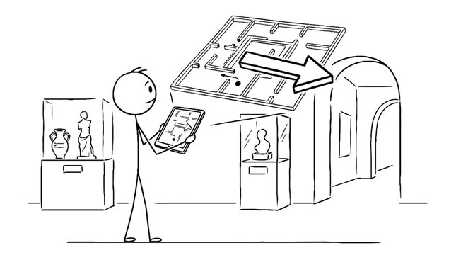 Person using augmented reality navigation inside a museum