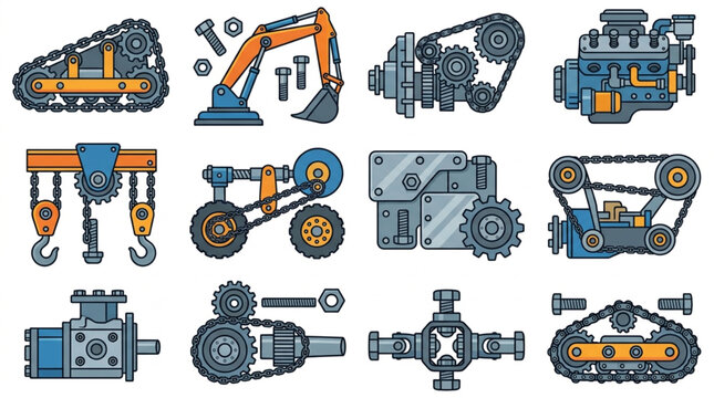 Collection of Industrial Machine Parts and Equipment.