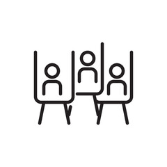 Siloed departments vector icon. Separate employee figures isolated within individual cubicle wall barriers. Representing corporate miscommunication, organizational division, and poor collaboration. © Matibie Digistock