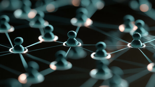 Abstract digital network of connected human small pin icons
