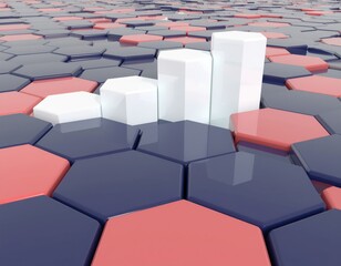 Obraz premium Hexagonal bar graph showing growth on abstract geometric tile background