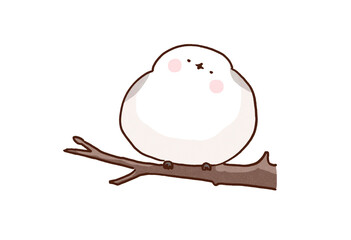 Long-tailed tit puffed up perfectly round like a white dumpling, winter nature concept © Chunu