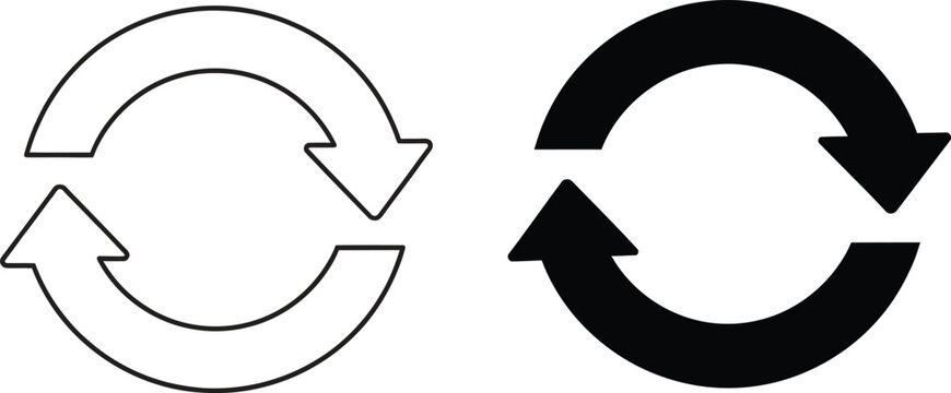 Black and outline circular refresh arrows icon set Vector