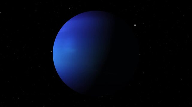 Deep Blue Neptune Planet Orbiting in Cold Space Void