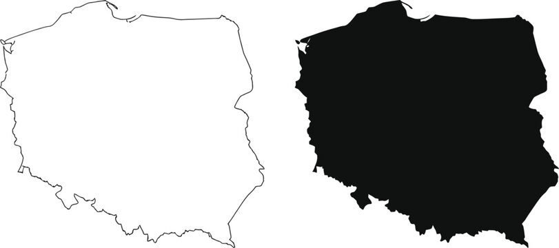 Black and white map of poland silhouette and outline vector illustration Vector