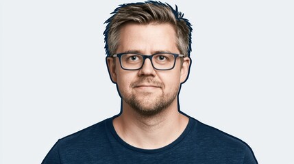 Fototapeta premium Professional headshot of a mature caucasian man wearing stylish eyeglasses against a clean white background