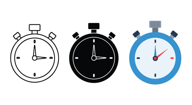 Stopwatch timer icons for time management - Blue icon set - Modern style icon  - Glyph and solid icon set - Icon vector