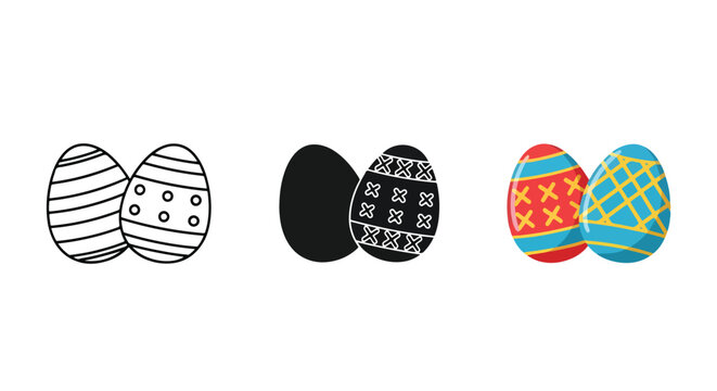 Easter eggs icon set with patterns - Editable line icons. Vector illustration - Glyph and solid icon set - Icon vector