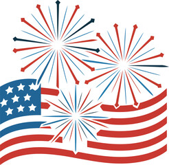 Fototapeta premium american flag fireworks fourth july independence day celebration vector illustration patriotic stars stripes red white blue festive design artwork
