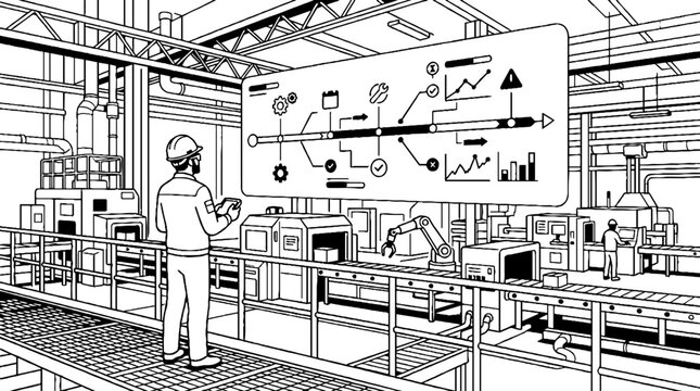 Factory operator monitoring production data on smart dashboard