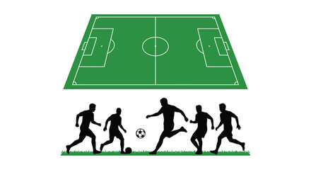 Soccer field and player silhouettes on green grass © Sagor