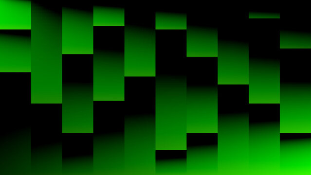 Abstract green background featuring a seamless geometric pattern of colorful blue and green squares, tiles, and pixel cubes in an animated looping texture backdrop