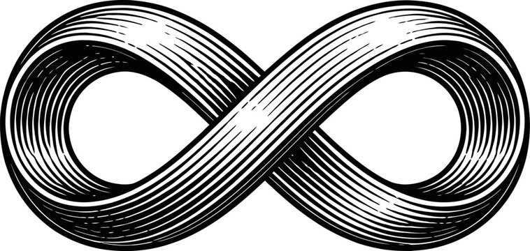 Infinity symbol in engraving style, endless loop, eternal concept, limitless possibility, unbroken cycle, forever symbol, abstract shape