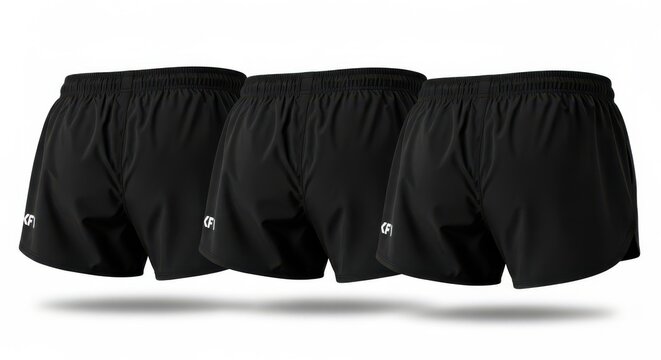 Black athletic shorts with pockets and white logo