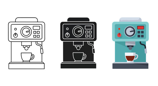 Modern espresso coffee machine icon set - Line and glyph solid icon and logo template - Clipart, sticker - icon set