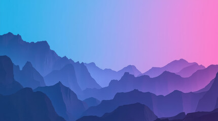 Obraz premium Misty layered mountain range at sunrise with blue purple pink gradient sky