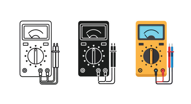 Digital multimeter icon set for electronics - Solid vector icons  - Clipart, sticker - icon set