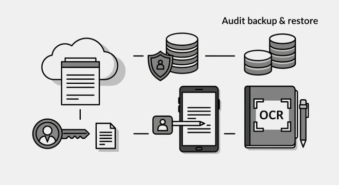 Information architecture diagram illustrating data access backup and restore processes