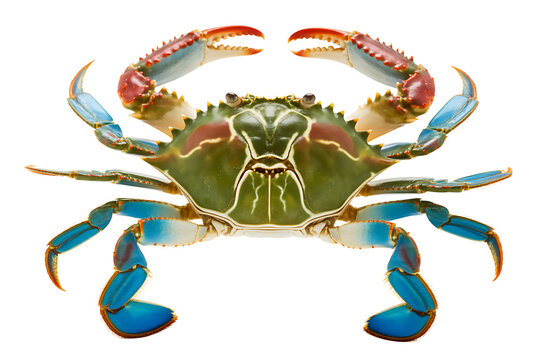 Green Crab with Blue Claws Isolated on White Background