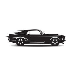 Naklejka premium Minimalist black silhouette of a classic muscle car in motion.