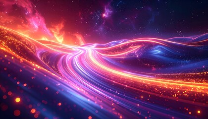 Obraz premium Vibrant neon light trails in space.