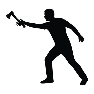 Axe throwing pose Silhouette Vector black design on a white background
